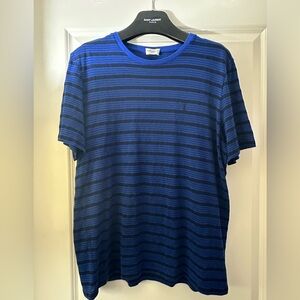 Saint Laurent Blue And Dark Blue Striped Monogram T-Shirt